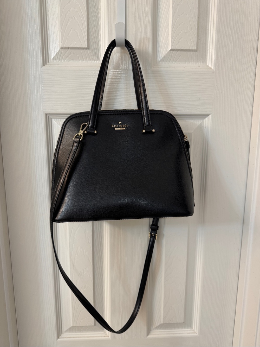 kate spade Black Pebbled Leather Dome Satchel with Gold Hardware